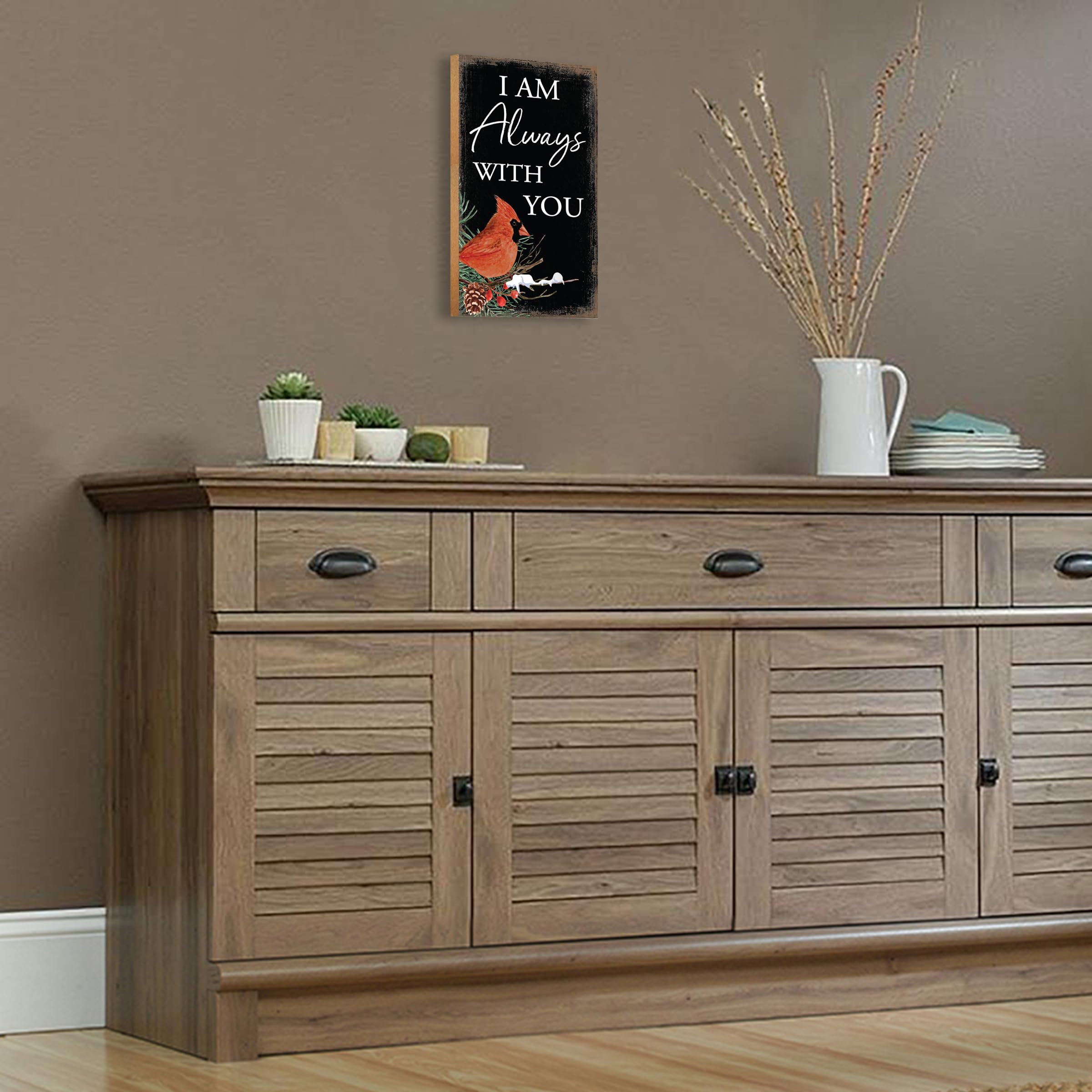 LifeSong Milestones Wooden Cardinal Everyday Vertical Wall Plaque Bereavement Keepsake Condolence Funeral Gift For Loss of Loved One (I Am Always Wth You (Black))