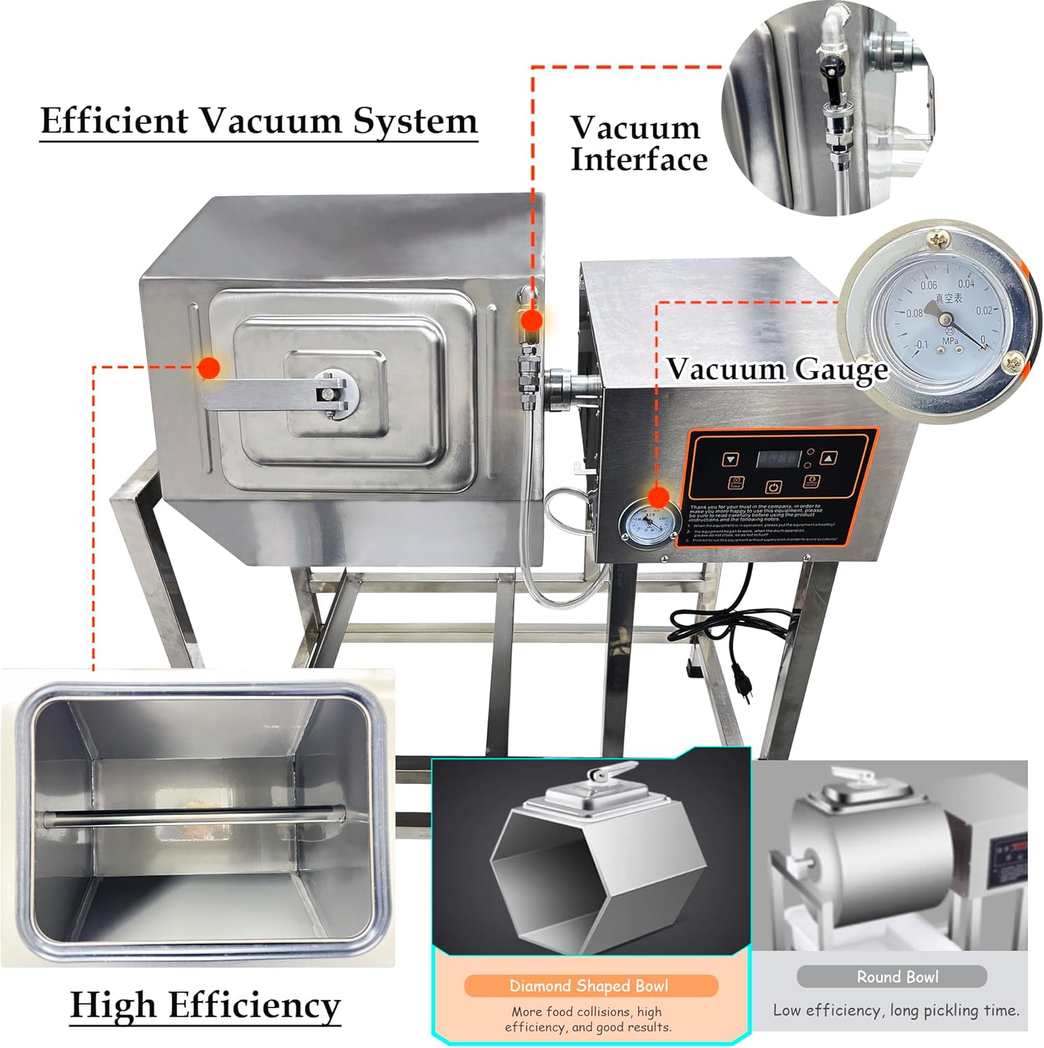 INTSUPERMAI 110V Meat & Vegetable Vacuum Tumbler Marinating Machine, 38L Vacuum Tumbler Marinator, 350W Food Vacuum Marinator, 0-99 Min Time Setting, Meat Tenderizer & Vacuum Marinator for Chef