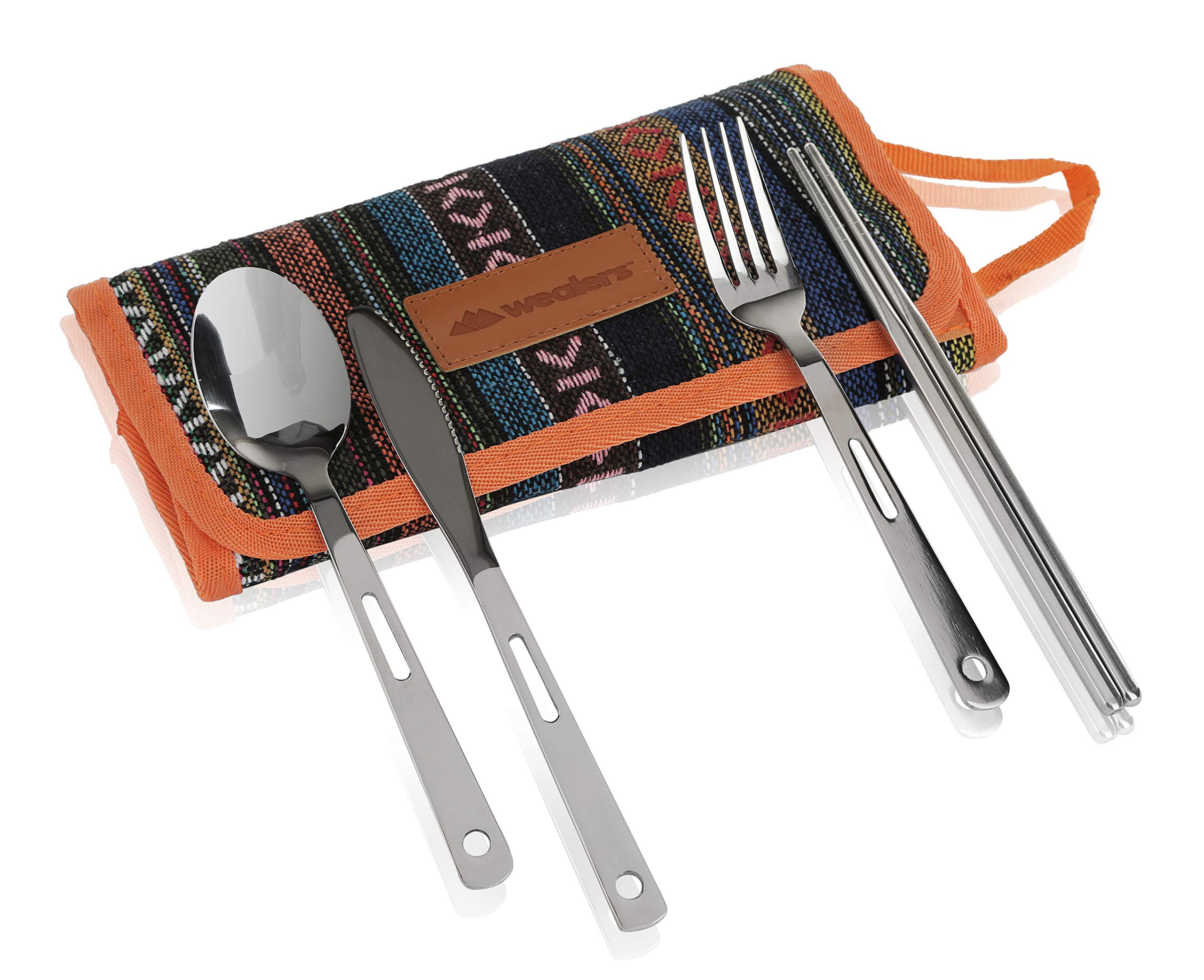 Set da viaggio per posate e utensili, 13 pezzi, espositore per posate, in cotone e lino, con manico per escursionismo, picnic, barbecue, forchette cucchiai, coltelli e bacchette