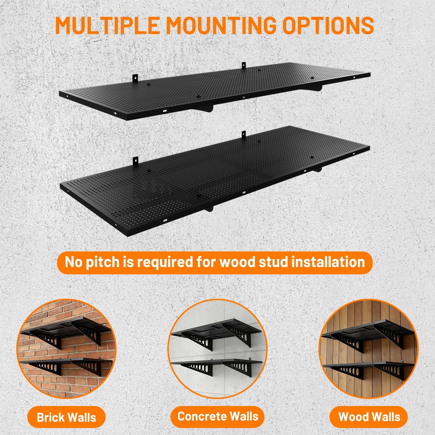 2-Pack 2x3ft Heavy Duty Wall Shelves, 500 Lbs Wall Mounted Garage Shelving Racks, Deep Flat Panel With Complete Install Kit, Black