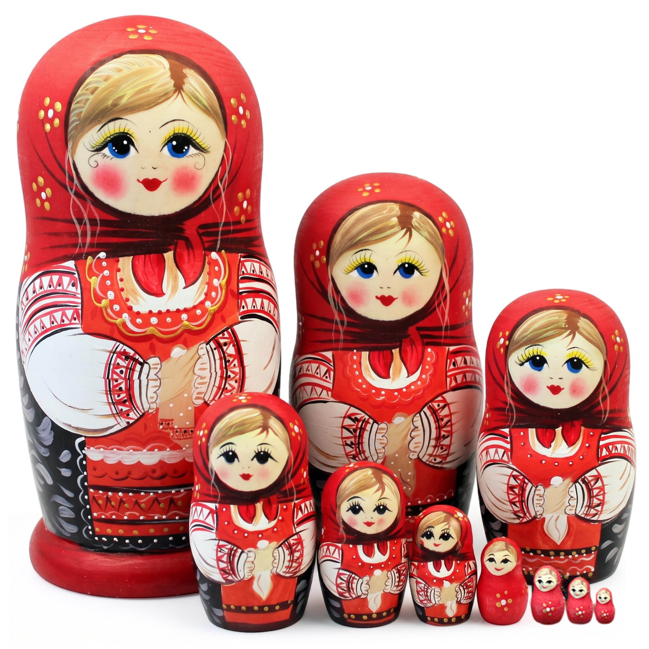 Poupées gigognes| Poupées gigognes Russes à 10 Couches Poupée Matryoshka Peinte à la Main |.Mouchoir Girl Design, 8, 27 Pouces de Haut