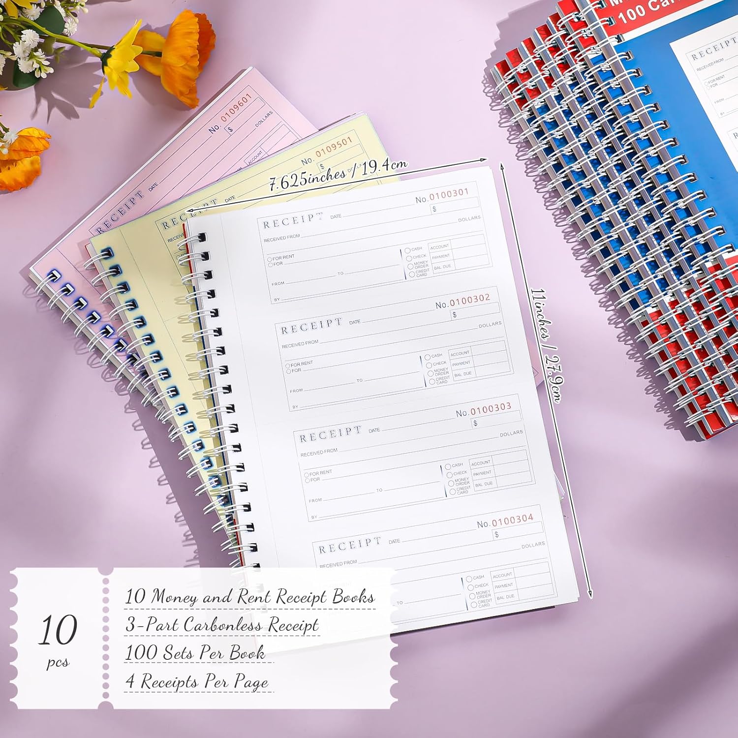 Aazon.co : Crtiin 20 Pads Oney And Rent Receipt Book 2.75 X 7.2 Inch Bound Cover 2 Part - View #2