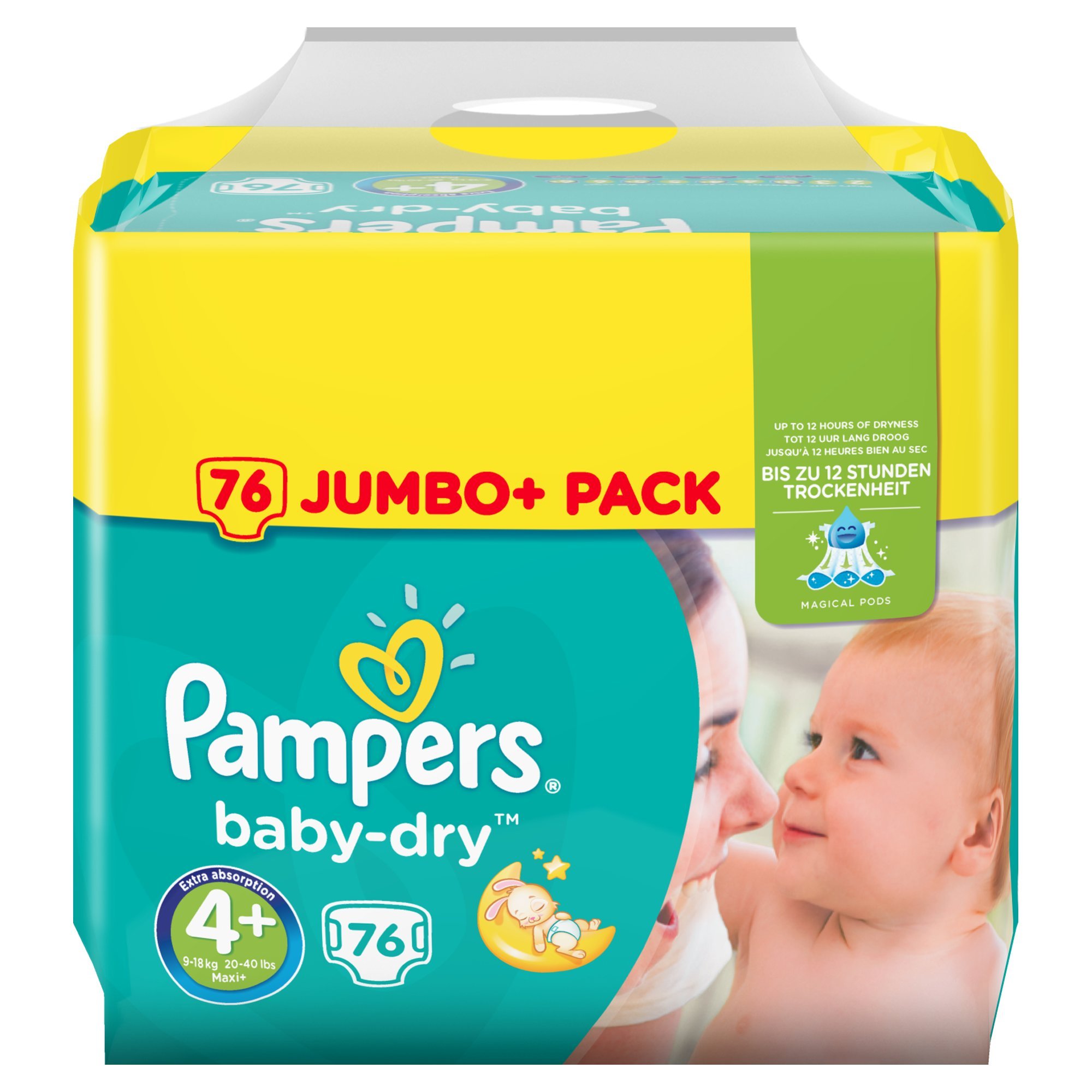 Pampers Baby-Dry Size 4+ Pack of 76 Nappies for Babies of 9-18 kg