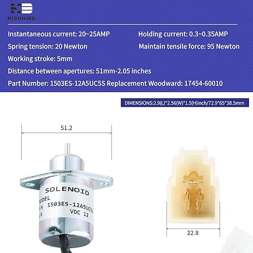 Miniatura 2 de Solenoide de apagado de combustible 17454-60010 Yanmar 1503ES-12A5UC5S Syncro start SA-4569-T Woodward para motores diesel Kubota D905 D1005 D1105