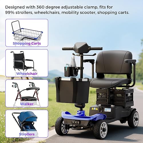 Miniatura 7 de Soporte para teléfono y taza de scooter de movilidad para scooter, rodillos, andador, silla de ruedas