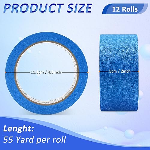 Miniatura 2 de 12 Rollos de Cinta Azul para Pintores a Granel 2 pulgadas x 660 Yardas, Cinta de Enmascarar para Pintores Sin Residuos Cinta de Pintura de Pared