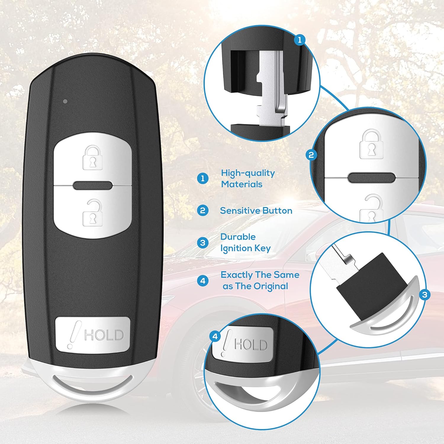 VOFONO Fit for Keyless Entry Remote 3Button Car Key Fob