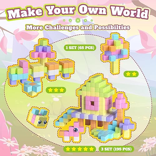 Miniatura 5 de Juego de 65 bloques magnéticos, bloques de construcción magnéticos de 1 pulgada con ojos de juguete y bolsa de almacenamiento para regalos de niños,