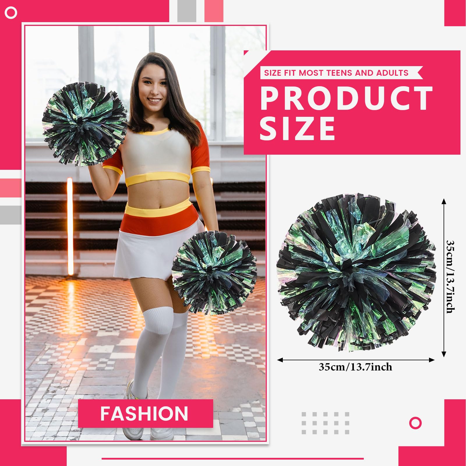8 szt. pompony Cheer, 34,7 cm pompony cheerleaderki z otworami na palce, pompony do tańca, zapałek (czarny matowy)