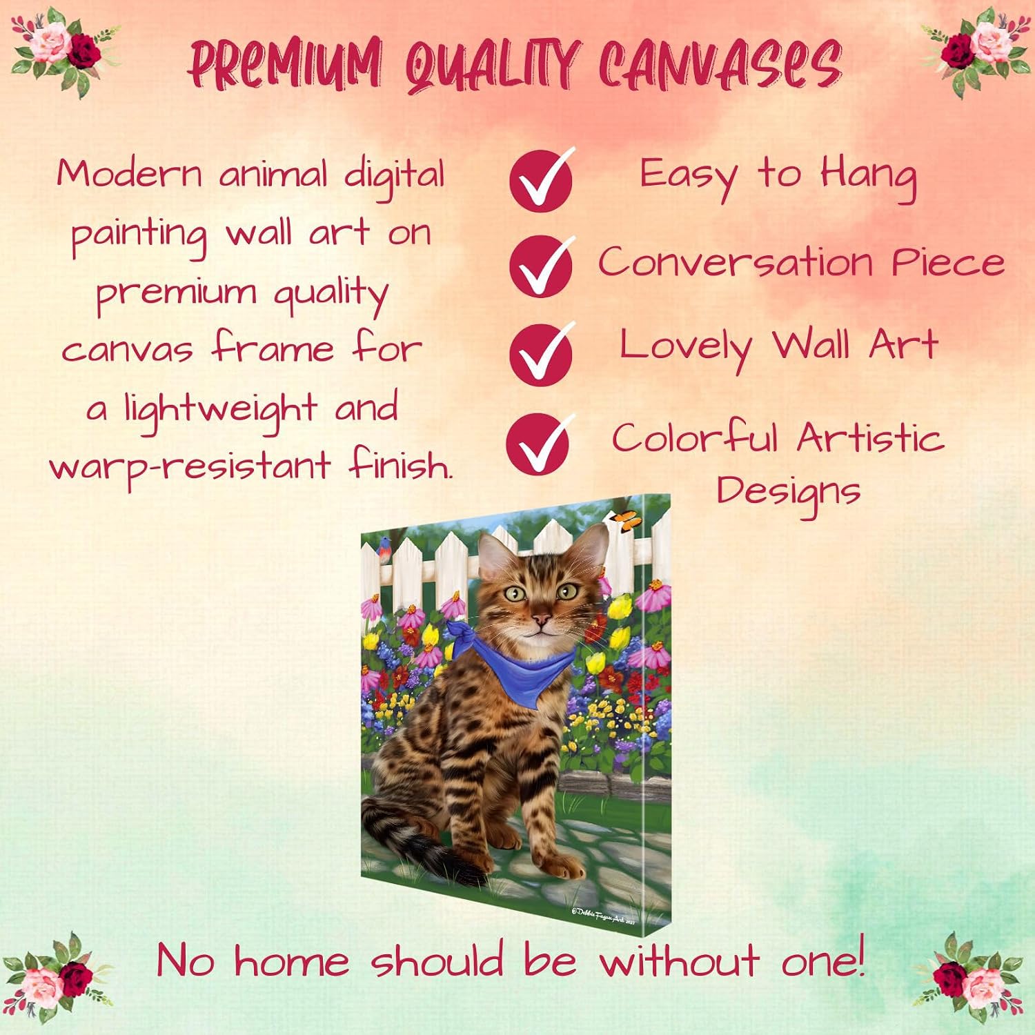 Doggie of the Day Spring Floral with Bengal Cats Canvas Wall Art - Premium Quality Ready to Hang Room Decor - Flat Rolled 16" x 20"