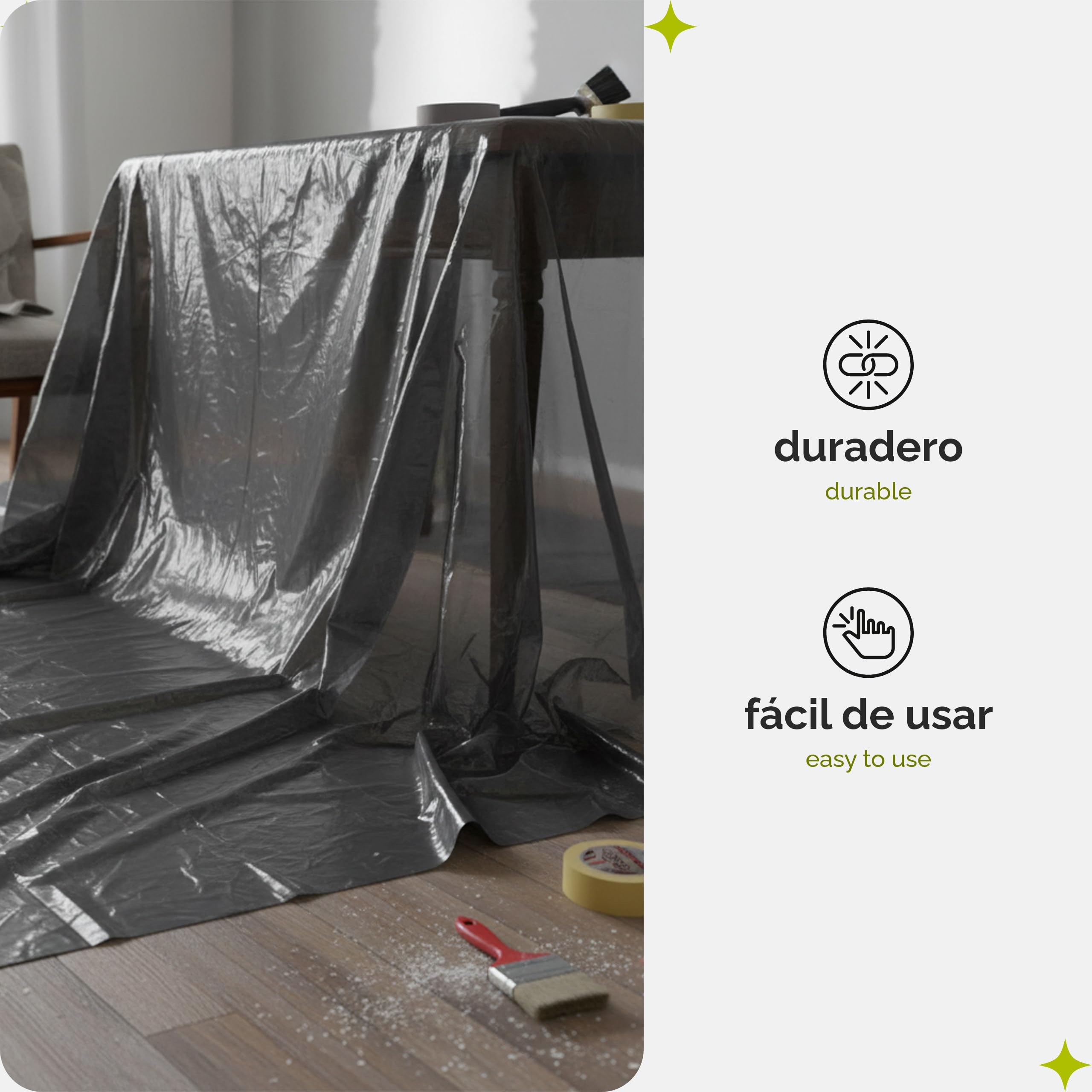 Garronda Lámina de Cobertura Film Protector 20 µ 4x5 m 10 uds GD-0222 | Plástico de protección LDPE gris, lona cubretodo resistente sin cinta adhesiva para muebles y suelo, pintura y reformas