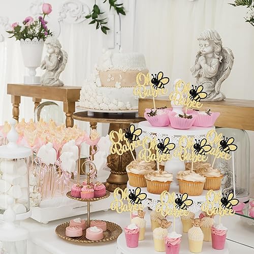 Miniatura 5 de Gyufise 24 piezas de decoración para cupcakes Oh Babee con purpurina de abejorros para cupcakes Oh Baby Cake Decoraciones para temática de abejas,