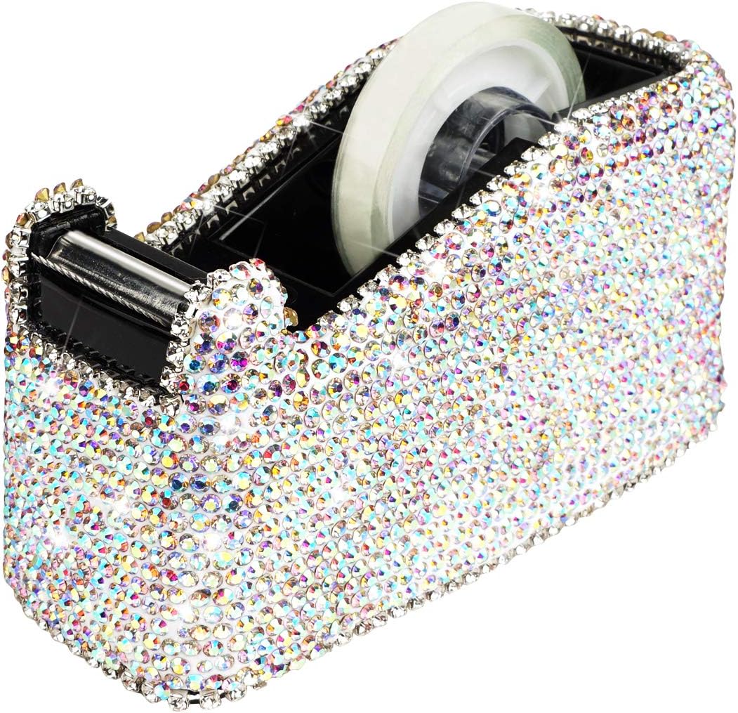 KEYPOWERBling Crystal Luxury Handmade Diamond Desktop Tape Dispenser for Fashion Girls Women (AB Color)