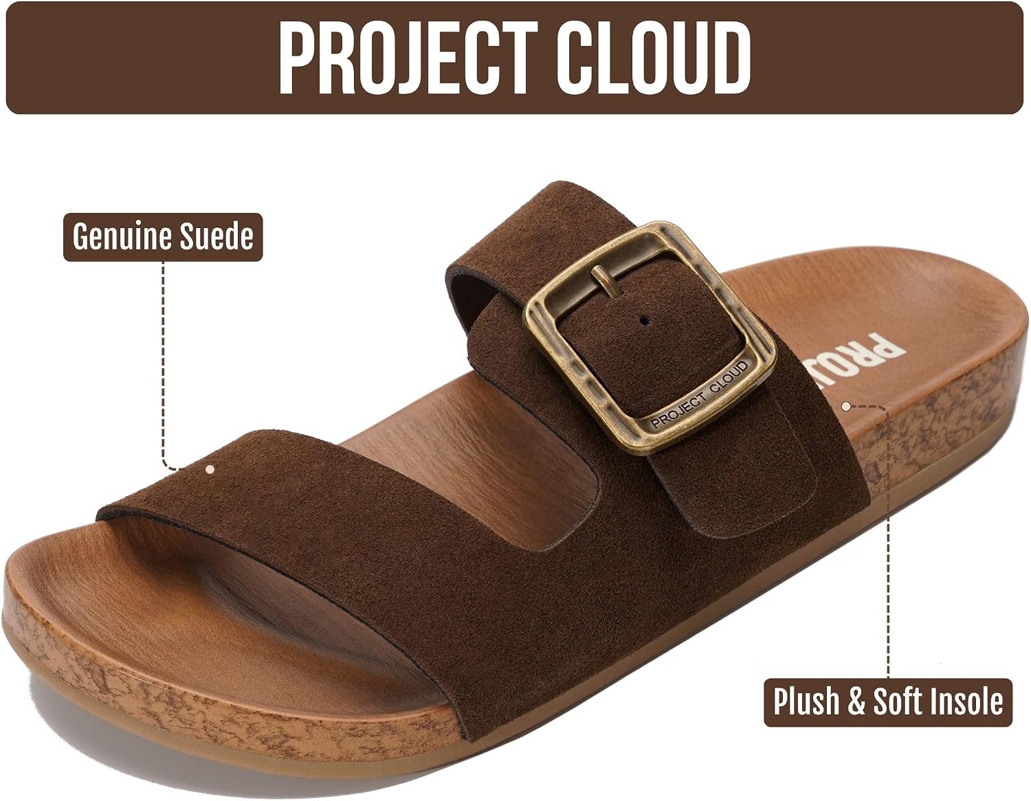 Project Cloud Womens Sandals - Adjustable Buckle Sandals for Women 2026 with Plush Insole - Lightweight & Non Slip Slides for Women Footwear