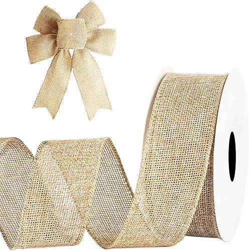 MuRealy Cinta de arpillera natural, cinta de yute con alambre de 2 pulgadas, rollo de cinta de tela de arpillera de 10 yardas, cinta rústica, cinta