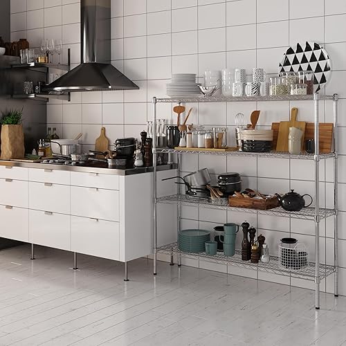 Miniatura 486 de Kit de estantería de alambre cromado de 4 niveles de 24 pulgadas de profundidad x 24 pulgadas de ancho x 64 pulgadas de alto Unidad de estante