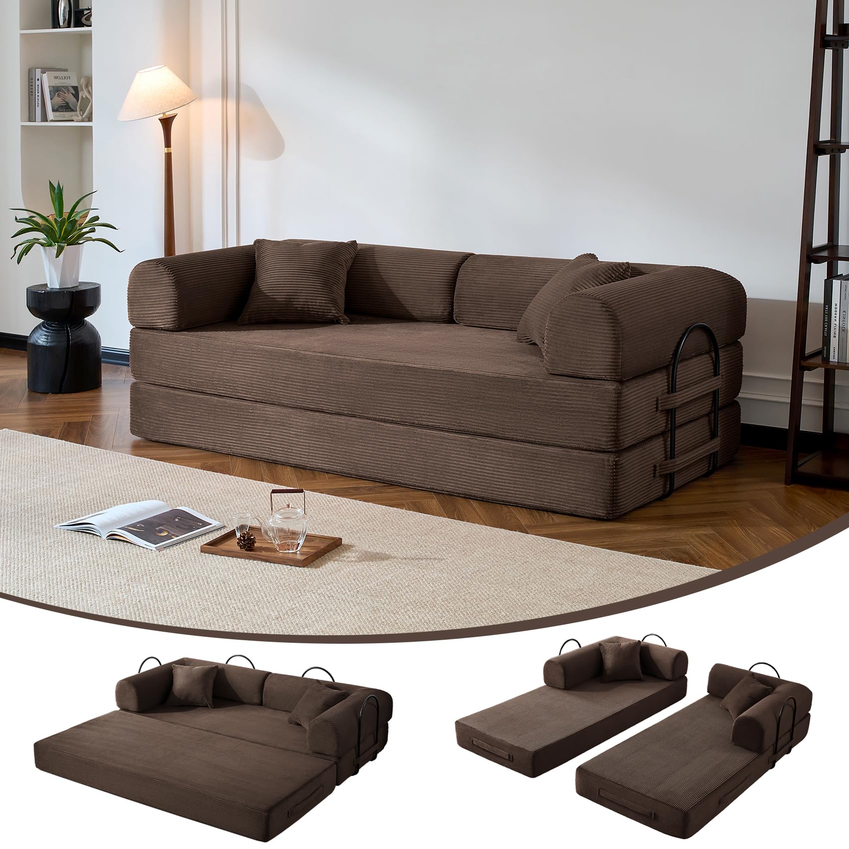 79 Compressed Sofa Convertible Sofa Bed Corduroy Compression Boneless Couch with Pillow Comfy Modular Foldable Floor Sleeper Sofa