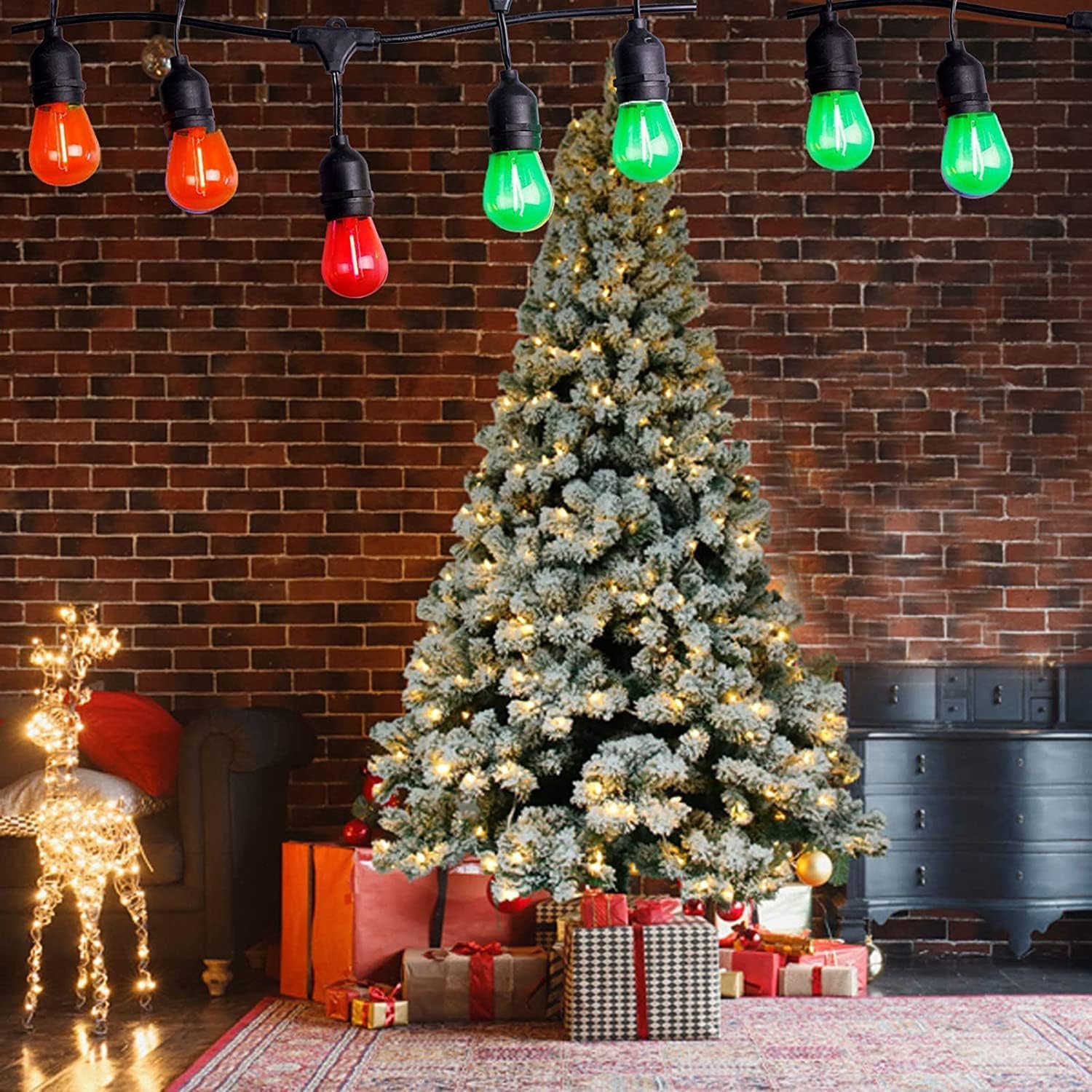 15 Pack S14 Colored LED Bulbs Red and Green Christmas LED Replacement Bulb 2W Outdoor String Light Bulb Plastic Shatterproof Edison bulb E26 Base Decorative Bulb for Christmas Patio Home Decor