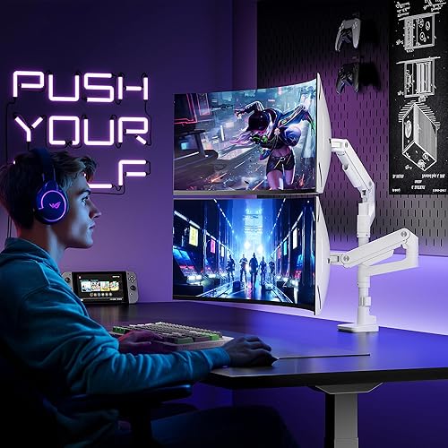 Miniatura 8 de ARES WING Soporte de escritorio con brazo de doble monitor para monitores ultraanchos de 17 a 49 pulgadas, soporte de monitor doble resistente con