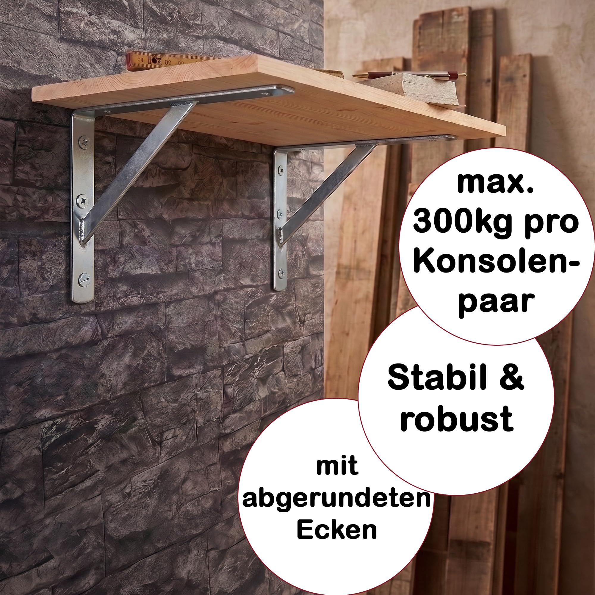 siwitec Regalhalterung Konsole 150kg Traglast verzinkt 400x250x30mm 10er