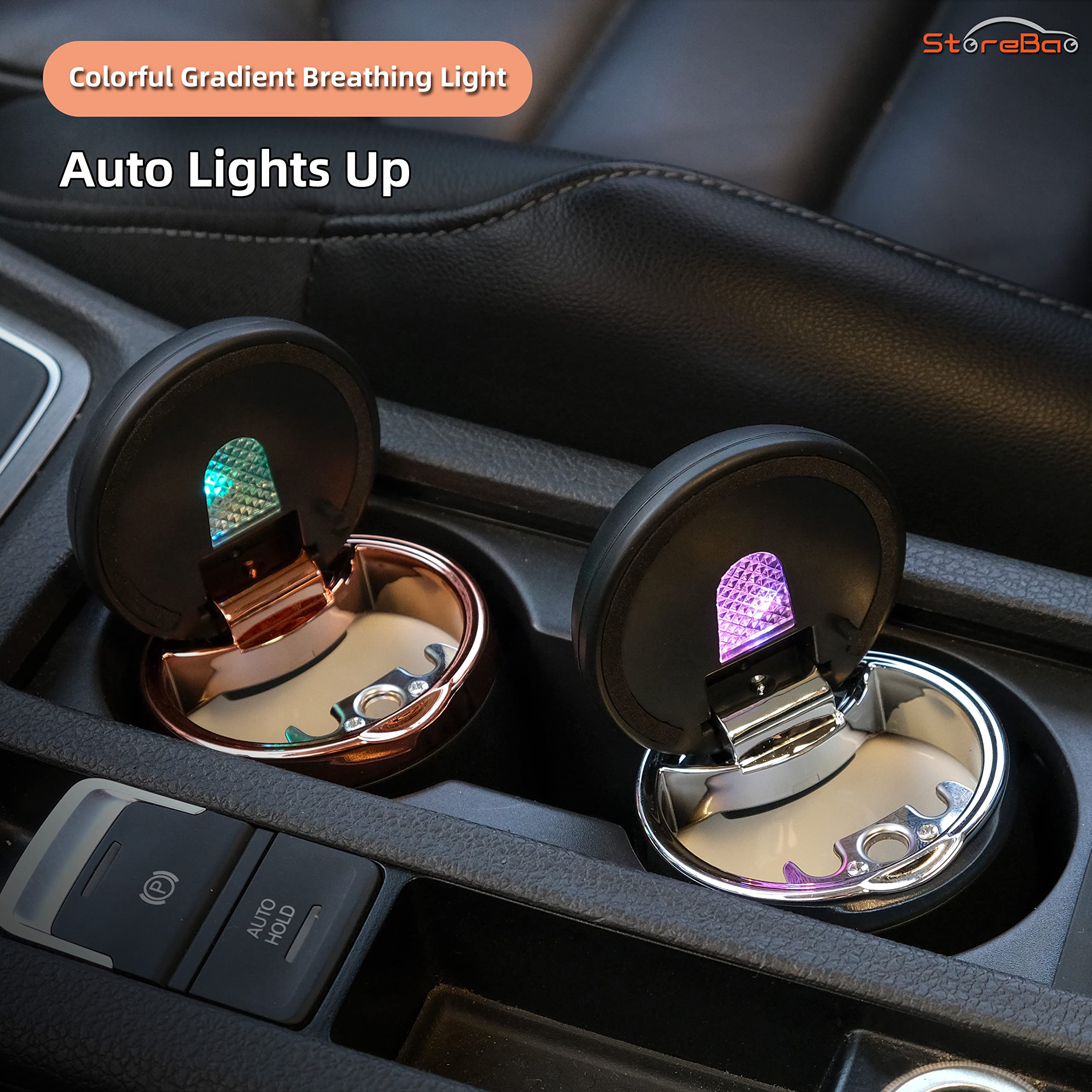Cendrier De Voiture LED Lumineux Fibre De Carbone – Avec Briquet USB Arc Électrique Et Ouverture Automatique Push, Portable Et Élégant