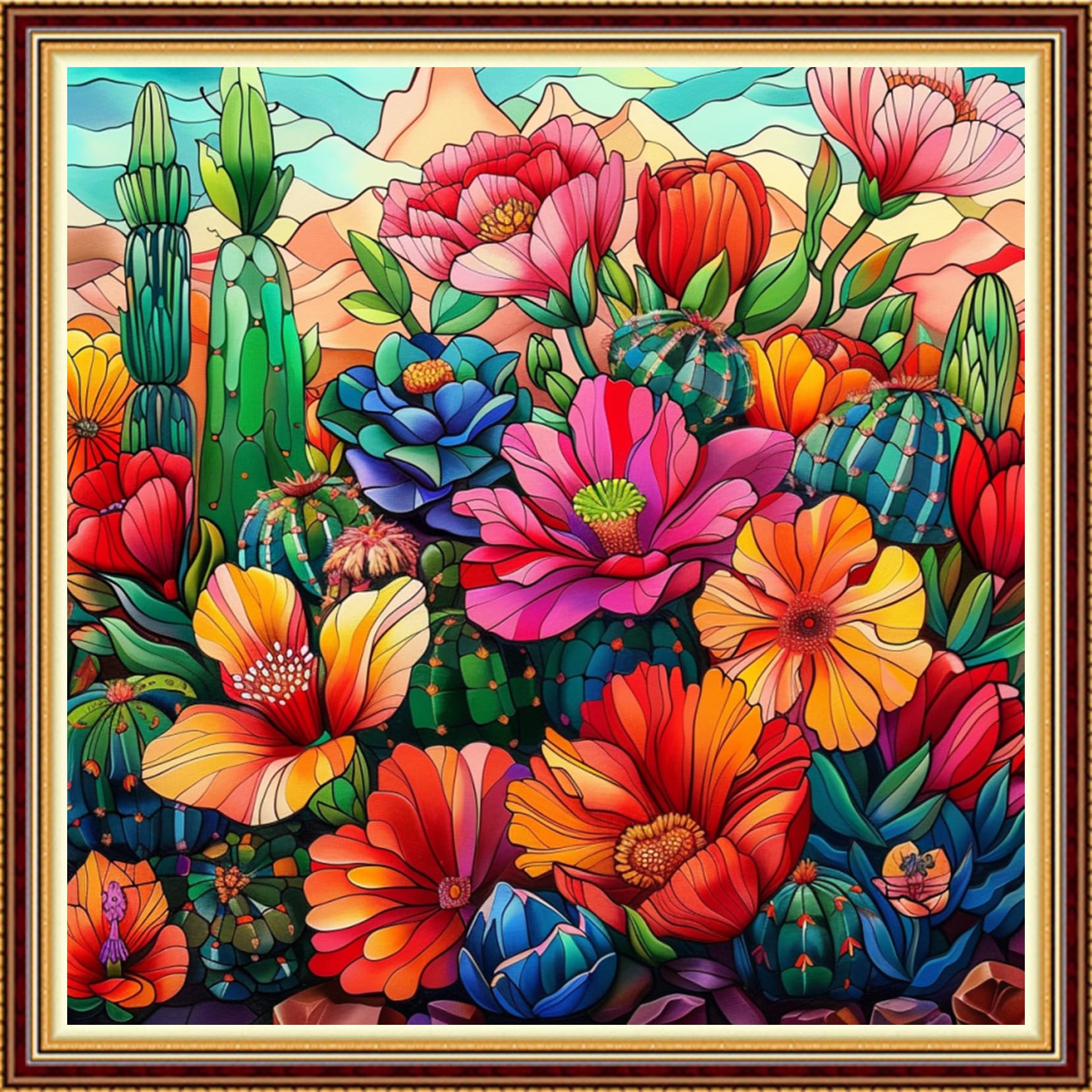 Fanxvivy Stamped Counted Cross Stitch Kits for Adults Printed Cross-Stitch Patterns 11CT Stamped or Counted Cross Stitching Embroidery Kit Needlepoint Kits-Colorful Flowers Succulent Plants 18x18 inch