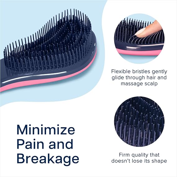 Crave Naturals Glide Thru Hair Brush - Detangler Brush for Curly, Straight, Wet or Dry Hair - Gentle Detangling Brushes for Adults, Kids, Toddlers - Hair Accessories for Women, 7.5x3 - Pink