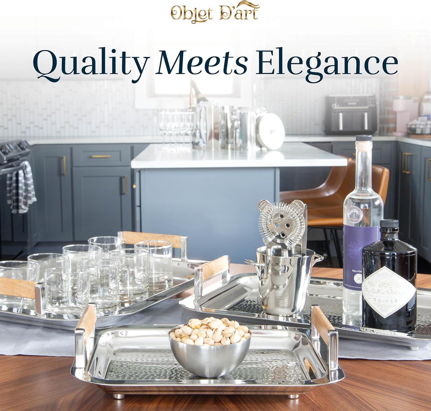 Decorative Silver Tray by Objet D’Art, Verona Beaufort Round Bar Tray for Living Room, Ottoman and Coffee Table, Trays for Candles, Liquor, and Centerpieces