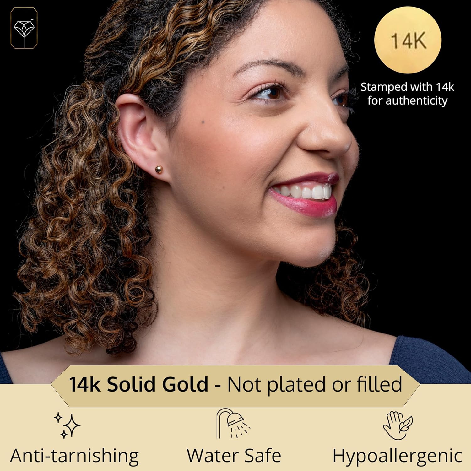 14K Gold Stud Earrings for Women | Yellow Solid Gold Flat & Full Ball Earrings with Gold Butterfly Backs | 4MM-8MM Hypoallergenic Real 14K Button Ball Studs for Women & Men by MAX + STONE - Image 2