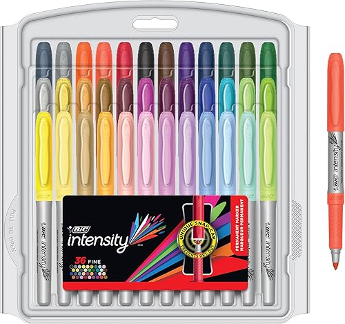 BIC Intensity Fashion - Marcadores permanentes, punta fina, colores surtidos, 36 unidades, punta fina duradera para evitar el desgaste