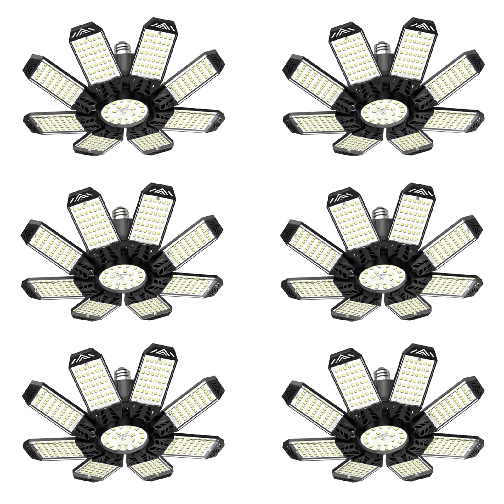 Garagenlampe LED 210W - 6 Stück 21000LM 6500K Sehr Helle LED Werkstatt Deckenleuchte mit 8+1 verstellbarem Panel, Einschraubbare E26/E27 Fassungen Garagenbeleuchtung für Garage, Lager, Keller