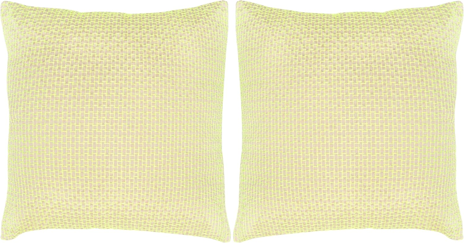 Safavieh Pillow Collection Throw Pillows, 12 by 20-Inch, Box Stitch Neon Citris, Set of 2