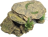 IBWell Leopard Gecko Hide - Small Resin Reptile Cave with Basking Rock, Plants & Humid Hide for Lizards, Turtles, Geckos