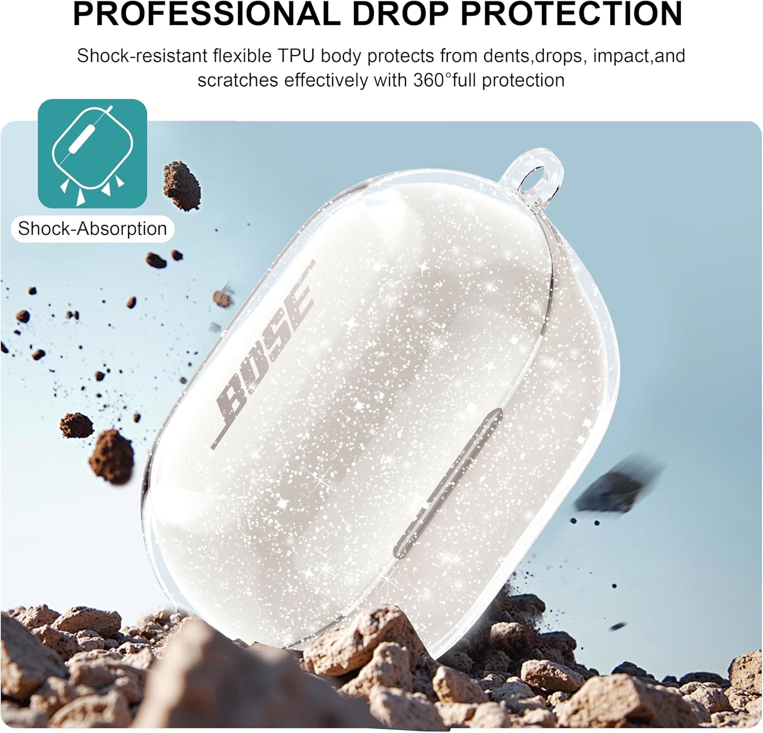 for Bose New QuietComfort Earbuds Case Clear Glitter 2024,Full Protective Soft Transparent TPU Cover for Bose QuietComfort Earbuds Headphone Accessories with Carabiner&Cleaning Pen-Shinnig - Image 4