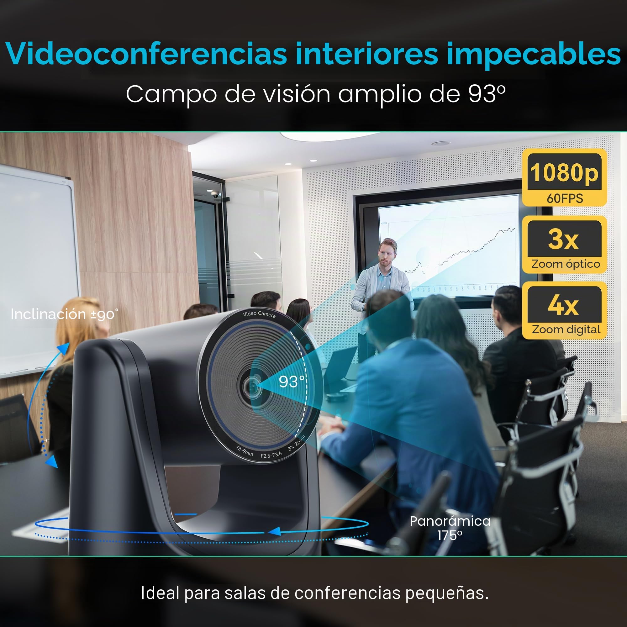 TONGVEO Cámara PTZ Seguimiento IA Zoom Óptico 3X HDMI USB 3.0 1080P 60fps Gran Angular para Videoconferencias Transmisión en Vivo Zoom Youtube Teams OBS y Más