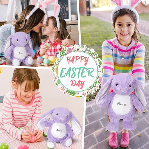 Miniatura 6 de BSTAOFY Juguete personalizado de conejo de 16 pulgadas, muñeca de conejo de felpa suave, con nombre bordado en el vientre para regalos de Pascua