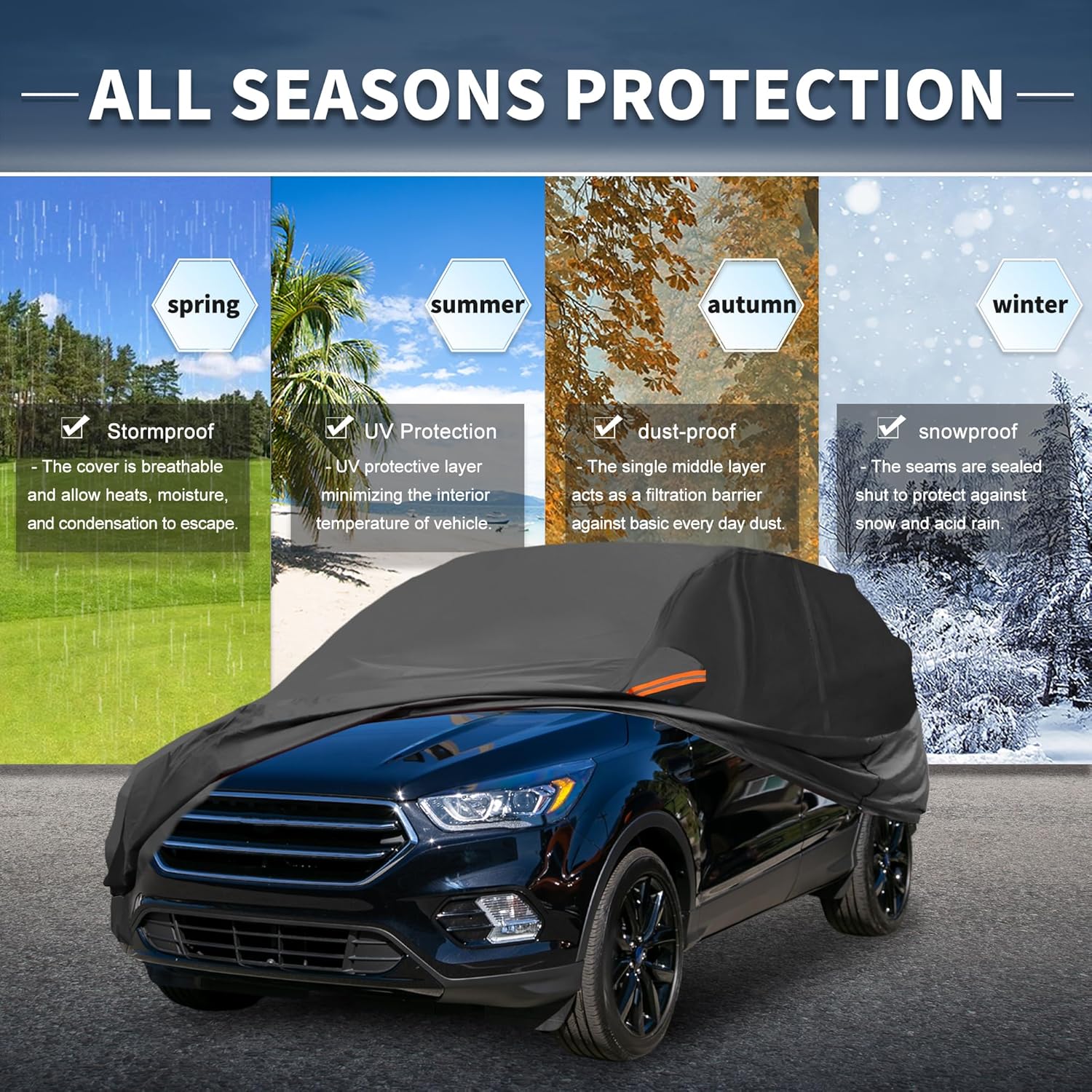 X AUTOHAUX Car Cover Outdoor Waterproof Sun Rain Snow Hail Protection with Left Side Door Zipper 210D-PU for Ford Escape