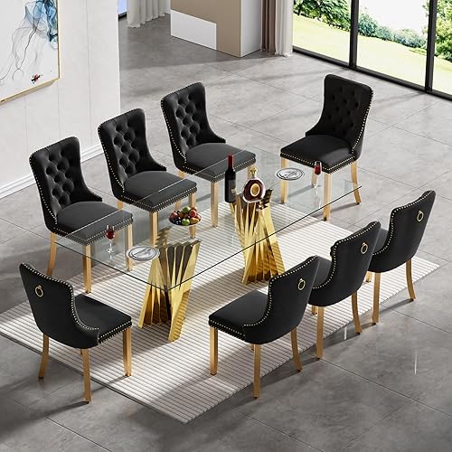 Miniatura 61 de Juego de 5 mesas de comedor de cristal plateado, mesa rectangular moderna de cocina y comedor de 70 pulgadas para 4, mesa de comedor de vidrio Mesa