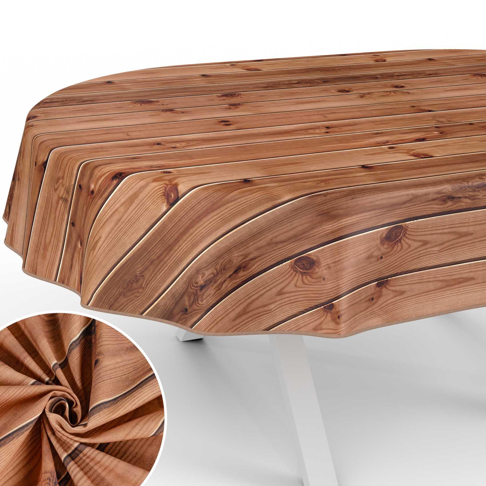 Mantel de tela, Cubre Manteles de algodón y poliéster, lavable, fácil de limpiar, redondo, ovalado, rectangular, madera, marrón, ovalado, 220 x 140 cm, con dobladillo (ribeteado)