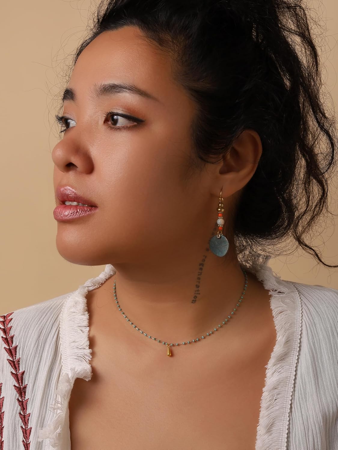 MINACHI Boho Chic Minimalist Created Turquoise Bead Chain Choker Necklace, Vintage Hippie Bohemian Jewelry Gift for Women - Image 7