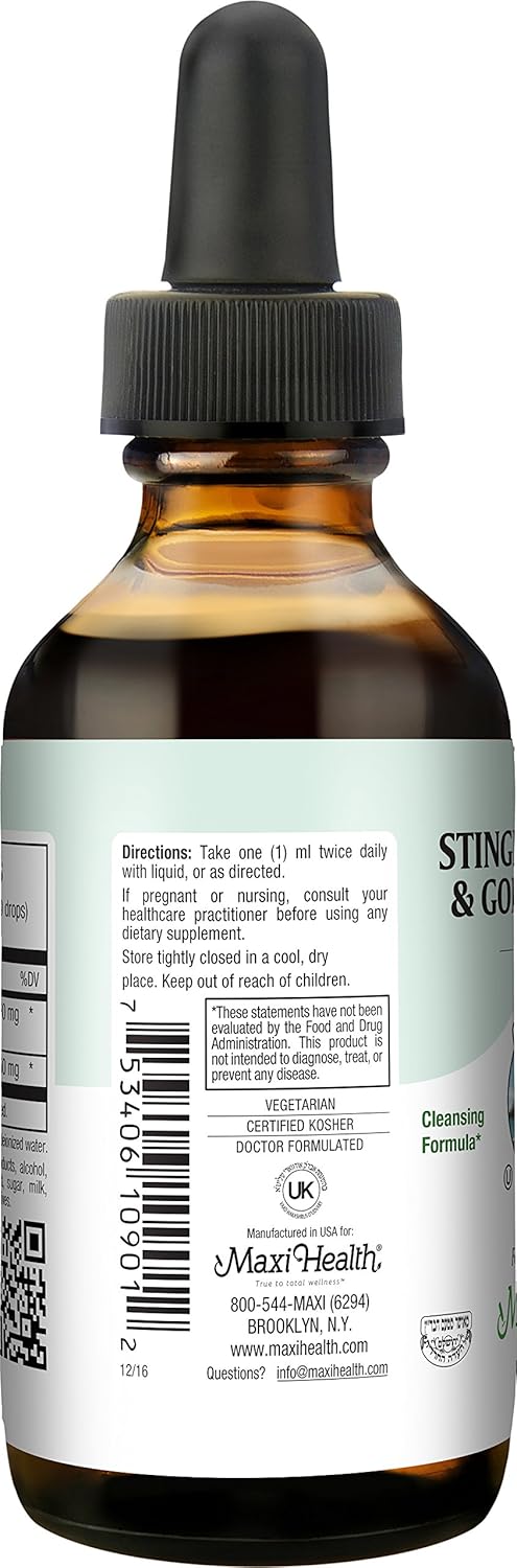 Maxi Health Stinging Nettle Leaf Extract - with Goldenseal Root - 1 Fluid Ounce Bottle - Kosher : Health & Household