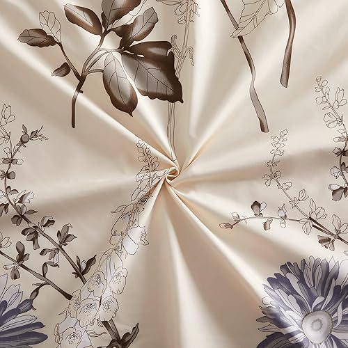 Miniatura 6 de Juego de funda de edredón de 3 piezas con 2 fundas de almohada, diseño floral de crisantemo azul, tamaño doblematrimonial