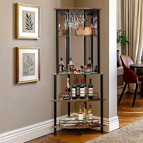 Miniatura 13 de Mango Steam Mesa de Bar para el Hogar - Unidad de Bar Contemporánea y Moderna para el Hogar, Barra de Licor con Estantes de Almacenamiento de 2