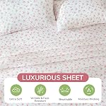 MUXHOMO Ensemble de Draps de 4 Pièces Taille Queen, Ensemble de Draps Doux et Respirants pour Chambre avec Poche Profonde jusqu'à 16", Literie Rafraîchissante et Résistante aux Rides Certifiée Oeko-TEX - Fleurs Roses