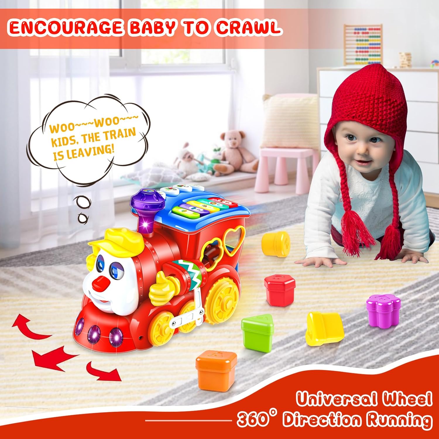 Baby Toys for 1 Year Old Boy Girl Gift Musical Train Baby Toys 6-12 12-18 Months,Early Educational Learning Montessori Kids Toys with Blocks/Light Toddler Christmas Birthday Gifts for 1 2 3 Year Old