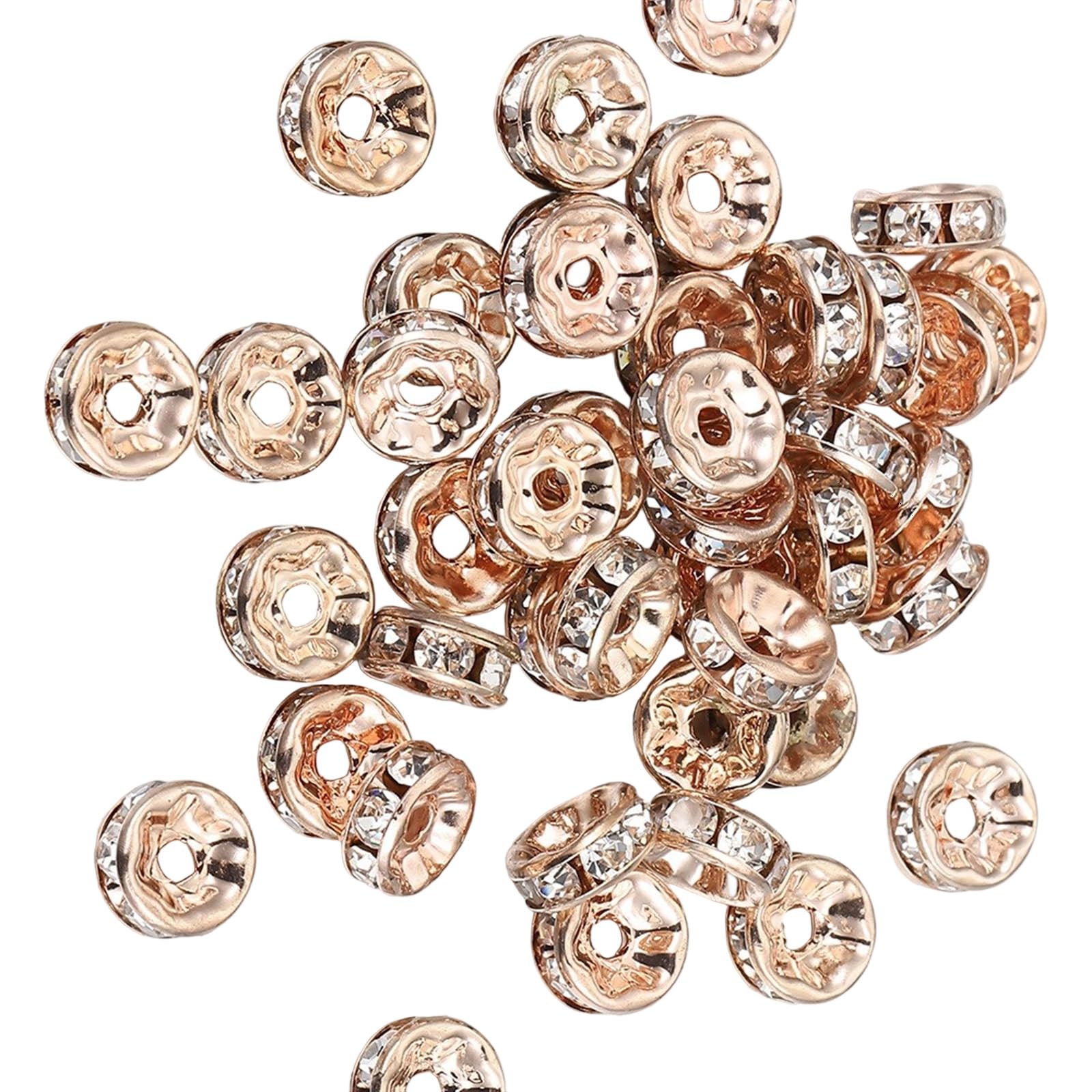 Xjdzineq 8mm Rhinestones Spacer Beads Rondelle Crystal Loose Craft Supplies for Jewelry Making Rhinestones Loose