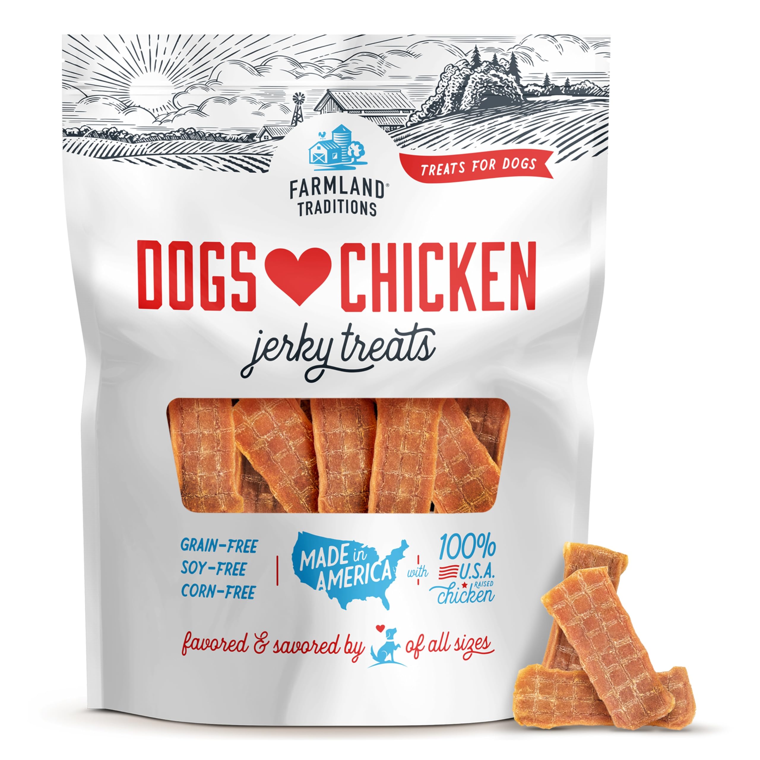 Farmland Traditions Dogs Love Chicken Jerky Dog Treats, Premium Two-Ingredient Dog Jerky with USA-Raised Chicken, 3-Pound Bag