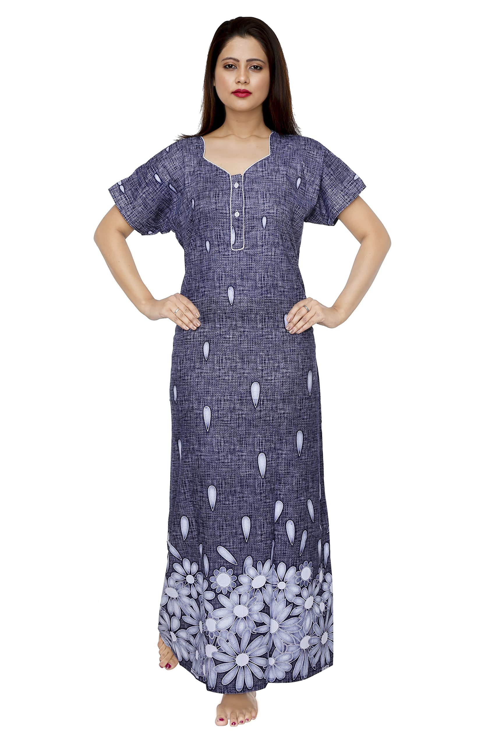 final choiceWomen's Cotton Blend Flower Net Design Printed Maxi Night Wear (FC_11660_1P)