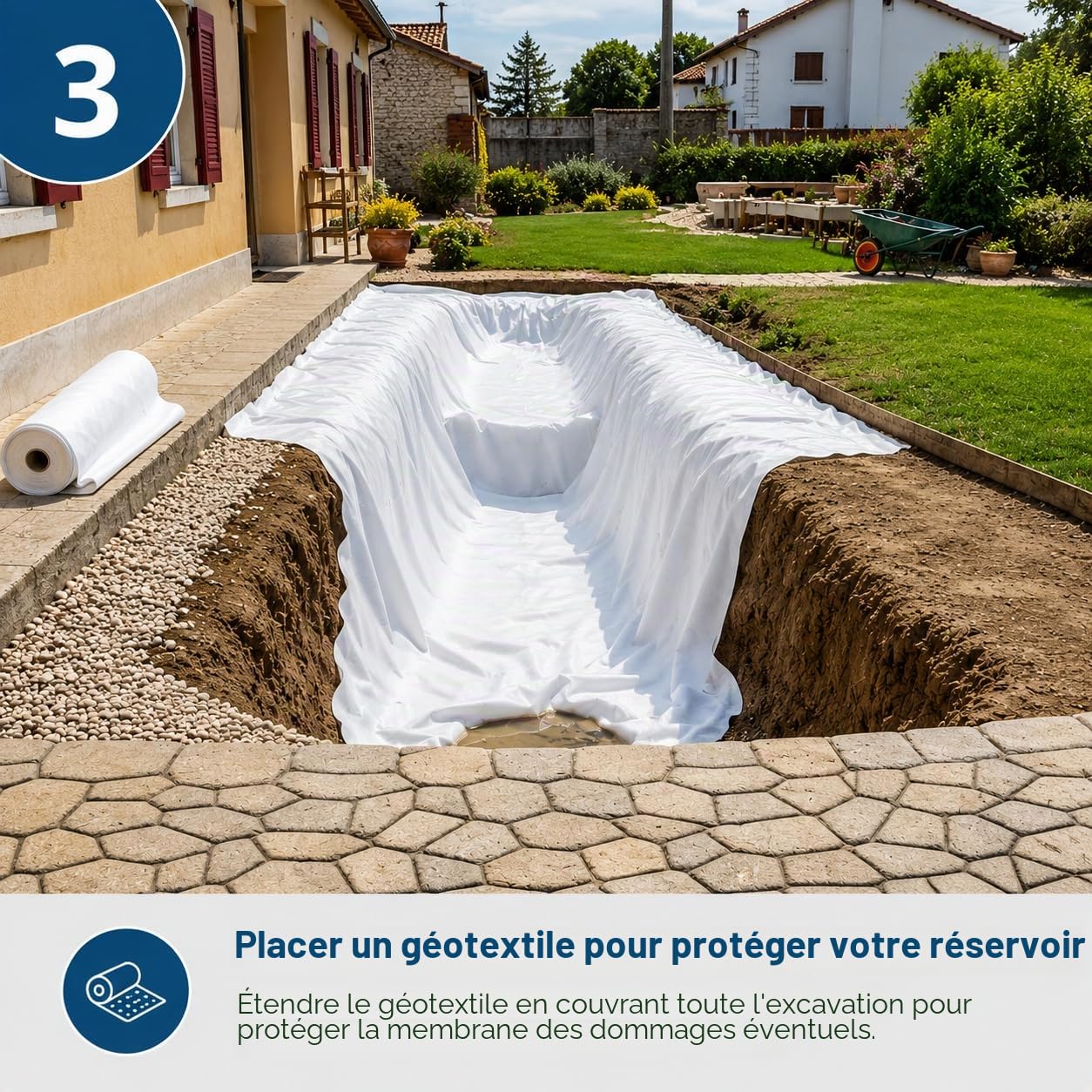Film imperméabilisant en EPDM 2 x 2 m noir de 0,8 mm et 200 g/m² de géotextile | Haute élasticité | Résistance aux UV et aux températures extrêmes | Idéal pour étangs, réservoirs et