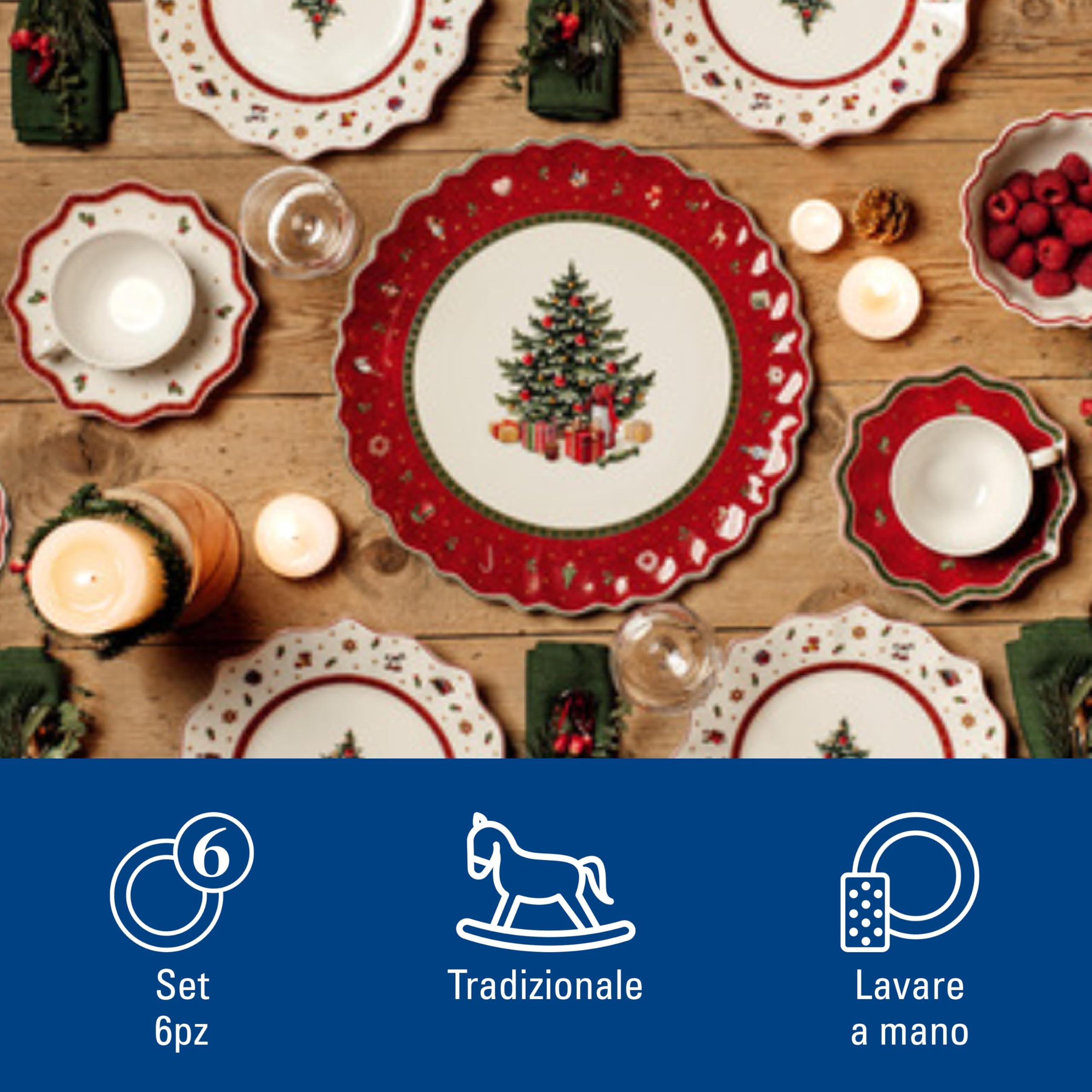 Villeroy & Boch - Toy's Delight Set da Colazione 6 Pezzi Rosso,Bianco, Stoviglie, Piatto Ceramica Natale, Scodella, Tazze, Servizio, Porcellana Premium